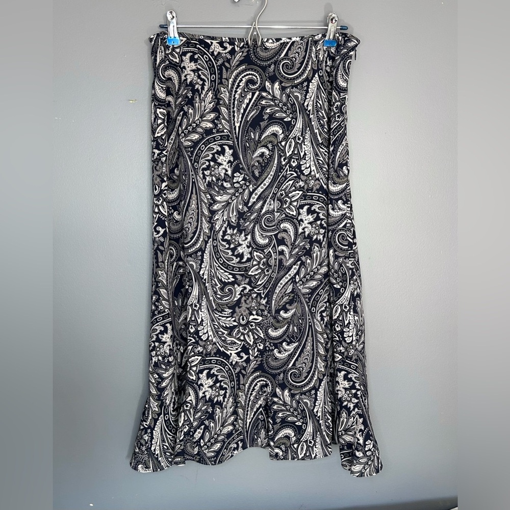 Pendleton Trumpet Midi Skirt Womens 10 Blue Paisley Silk Wool Flare Fairy Boho
